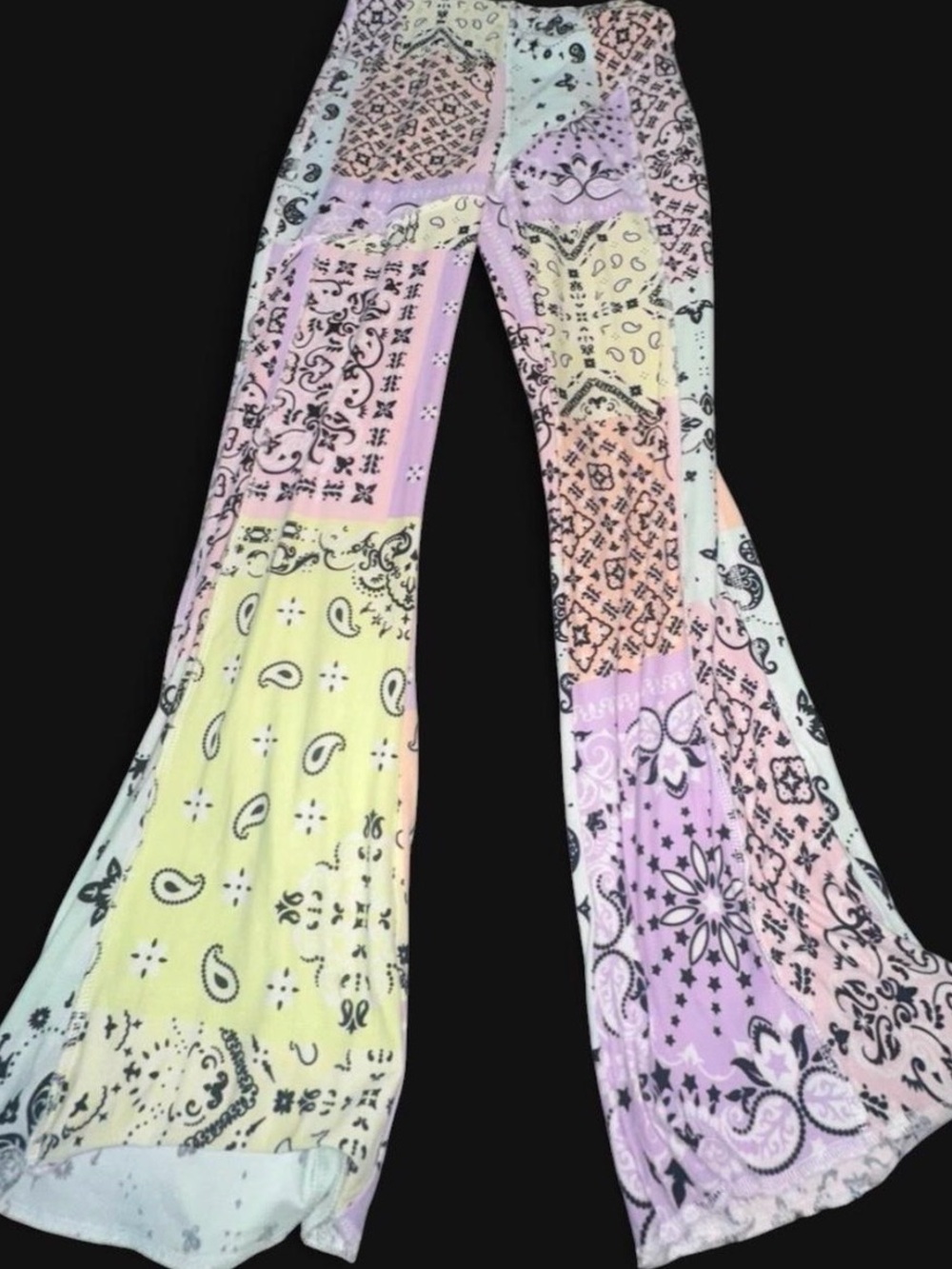Pastel Patchwork Bandana-Paisley Print Flared Women’s Leggings